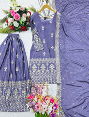 Exotic Chinon Silk Lavender Color Sequence Work Sharara Suit