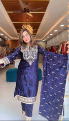 Fabulous Sequence Work Navy Blue Color Velvet Salwar Suit