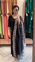 Demanding Black Colour Georgette Embroidery Work Gown