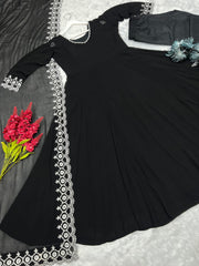 Demanding Black Colour Georgette Embroidery Work Gown