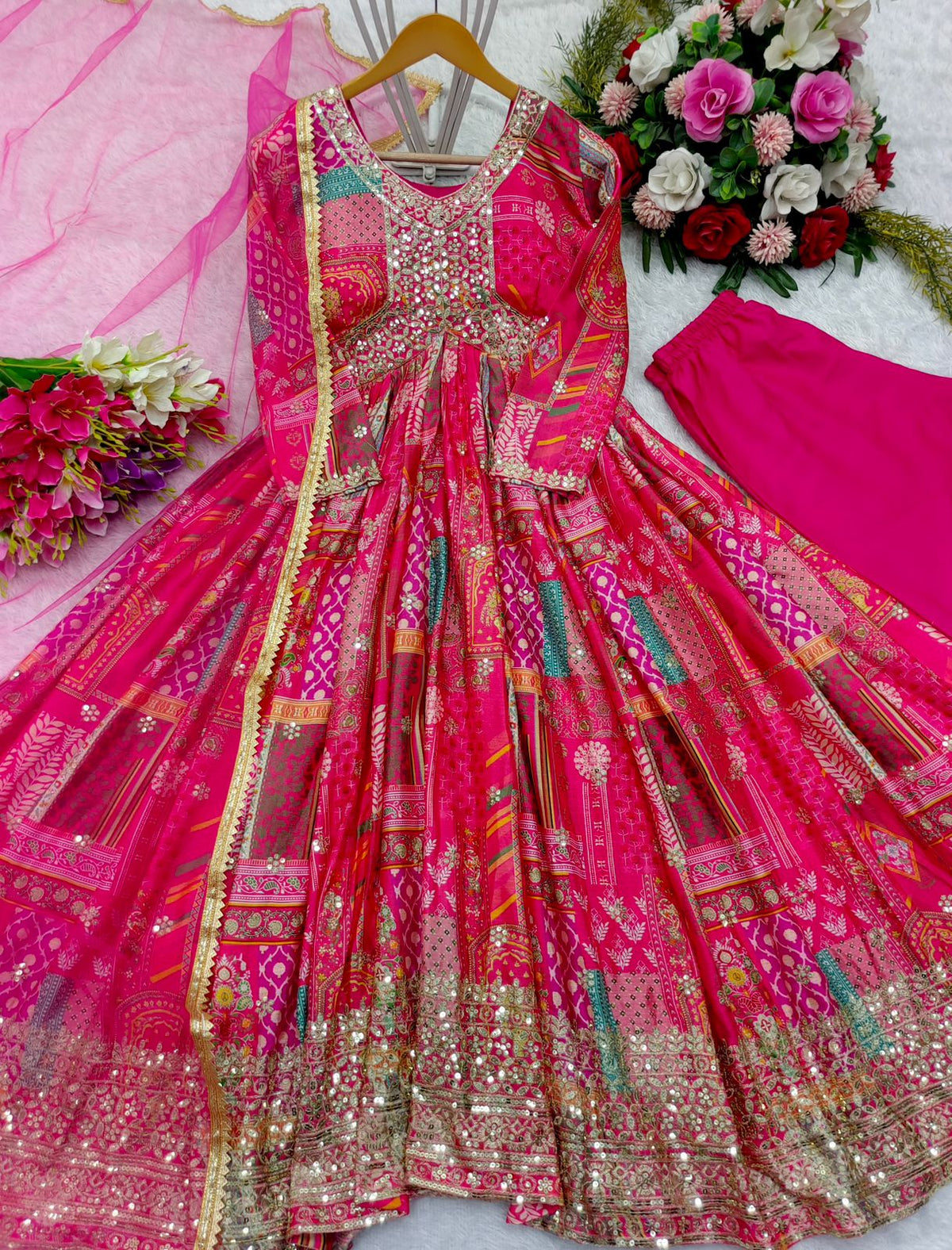 Precious Silk 5mm Sequence Work Pink Color Gown