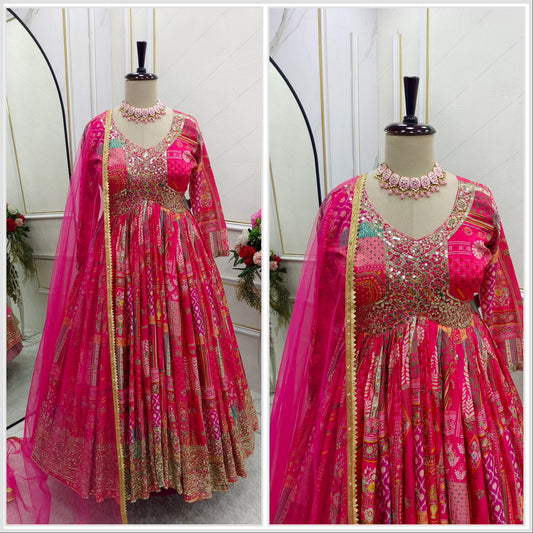 Precious Silk 5mm Sequence Work Pink Color Gown