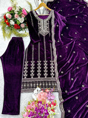 Awesome Wine Color Velvet 5mm Sequence Work Salwar Suit