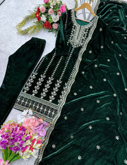 Awesome Green Color Velvet 5mm Sequence Work Salwar Suit