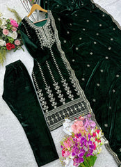 Awesome Green Color Velvet 5mm Sequence Work Salwar Suit