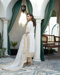 Ravishing Embroidery Sequence Velvet White Color Salwar Suit