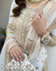 Ravishing Embroidery Sequence Velvet White Color Salwar Suit