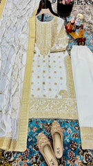 Ravishing Embroidery Sequence Velvet White Color Salwar Suit