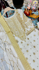 Ravishing Embroidery Sequence Velvet White Color Salwar Suit