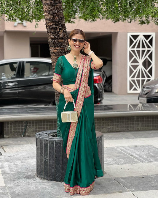 Delightful Green Color Rangoli Ready To Wear Saree