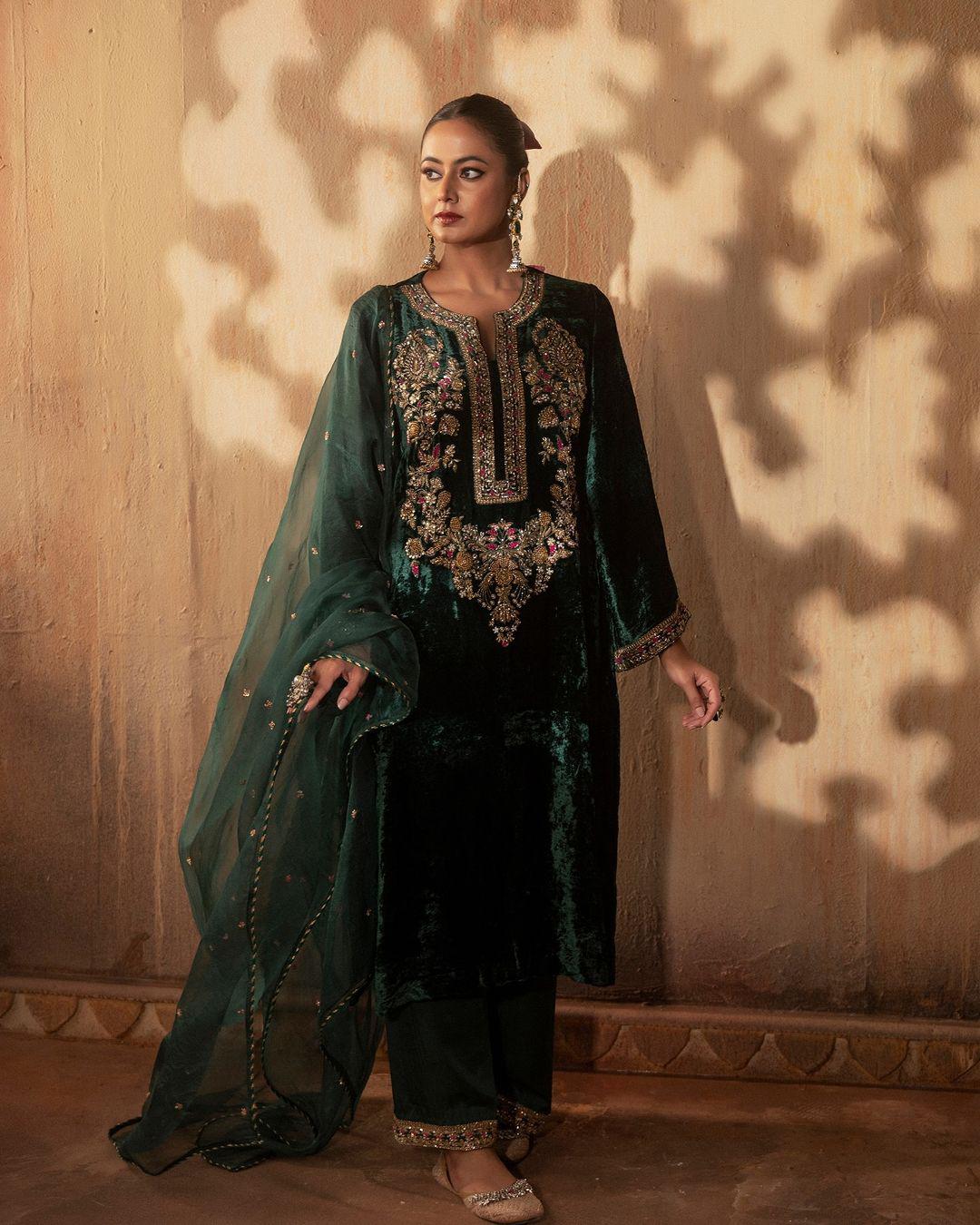 Wonderful Velvet Sequence Work Green Color Salwar Suit