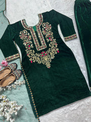 Wonderful Velvet Sequence Work Green Color Salwar Suit