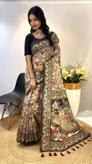 Awesome digital print Cream With Black Color Saree