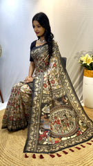 Awesome digital print Cream With Black Color Saree