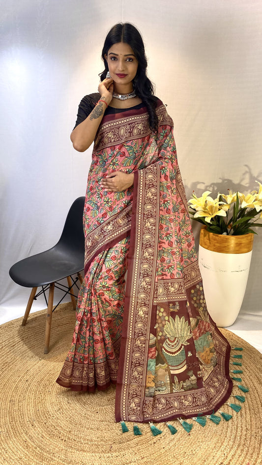 Awesome digital print Pink Color Saree