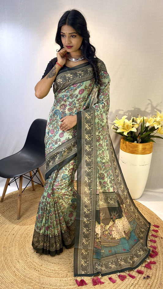 Awesome digital print Pista Color Saree