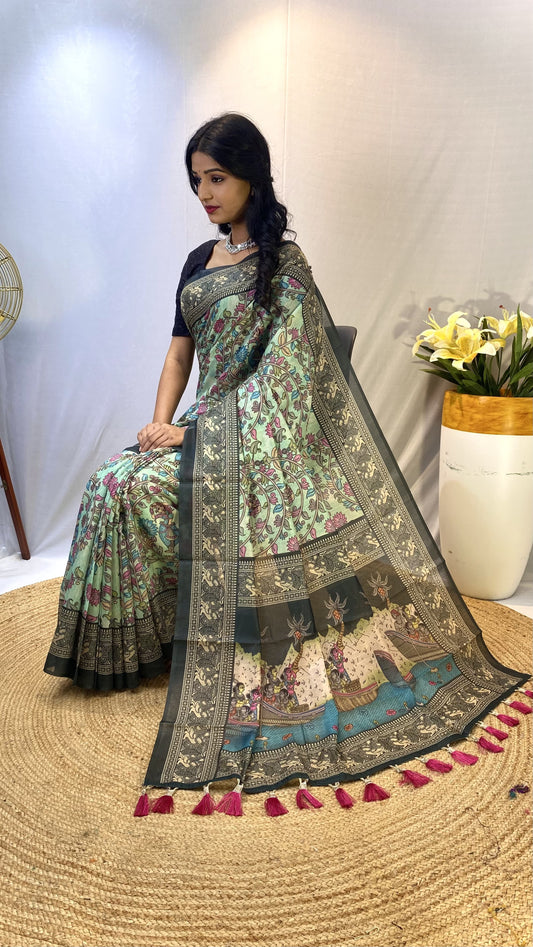 Awesome digital print Pista Color Saree