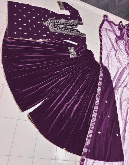 Fantastic Georgette Purple Color Sharara Suit
