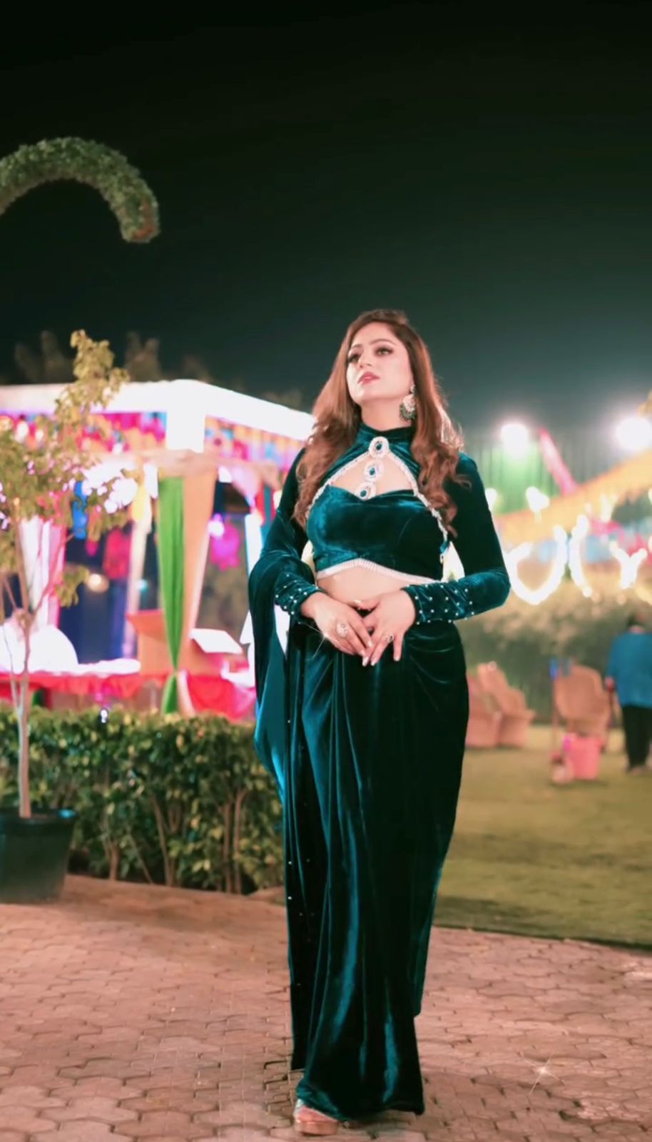 Delightful Viscous Velvet Teal Blue Color Skirt With Blouse