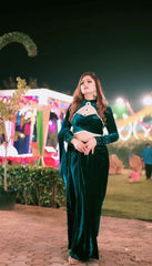 Delightful Viscous Velvet Teal Blue Color Skirt With Blouse