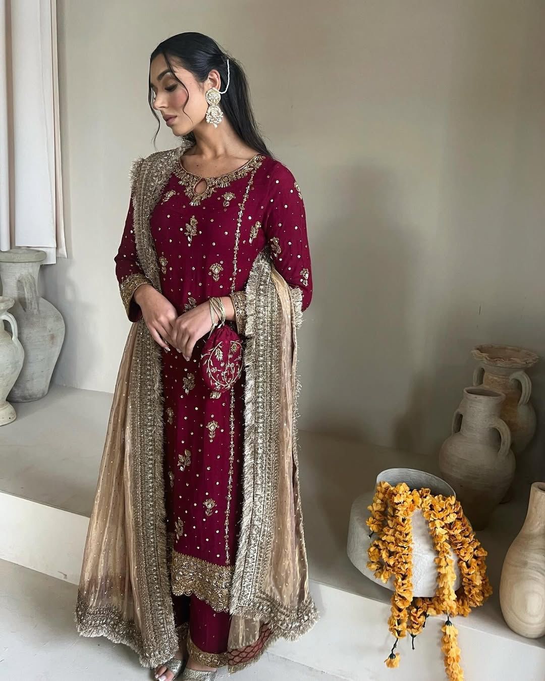 Imposing Georgette Maroon Color Salwar Suit