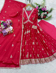 Wedding & Party Wear Pink Color Gown With Dupatta Set
