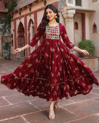 Beautiful Reyon Red Color Gown