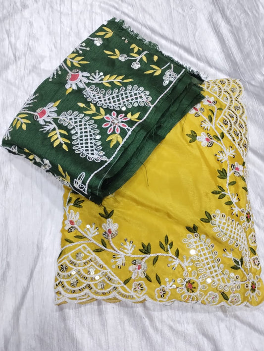 Amazing Thread Work Yellow Color Silk Saree