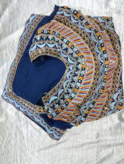 Elegant Navy Blue Georgette with Embroidery Work Saree