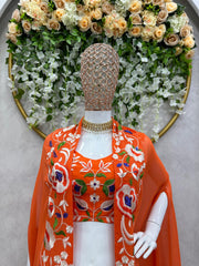 Daisy Thread Work Orange Color Shrug With Choli