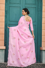 Stunning Light Pink Color Soft Cotton Tussar Saree