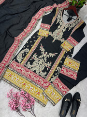 Embellished Sequence Work Black Color Anarkali Suit