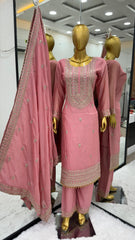 Occasion wear Peach Color Silk Embroidery Work Silk Salwar Suit