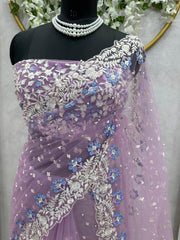 Flattering Lavender Color Sequence Work Net Saree