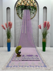 Flattering Lavender Color Sequence Work Net Saree