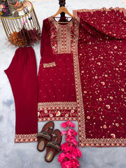 Embellished  Chinon Silk Maroon Color Salwar Suit