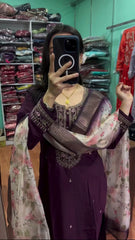 Lovely Purple Color Sequence Work Chinon Silk Salwar Suit