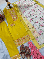 Lovely Yellow Color Sequence Work Chinon Silk Salwar Suit