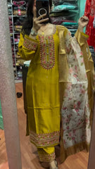 Lovely Yellow Color Sequence Work Chinon Silk Salwar Suit