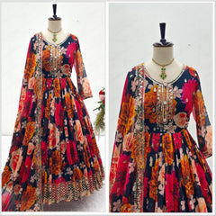 Innovative Flower Print Multi Color Long Anarkali Suit