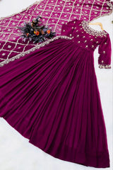 Fabulous Sequence Embroidery Work Wine Color Gown