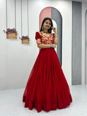 Stylish Georgette Red Color Festive Long Gown