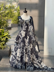Exclusive Black Organza Embroidery Sequence Work Lehenga