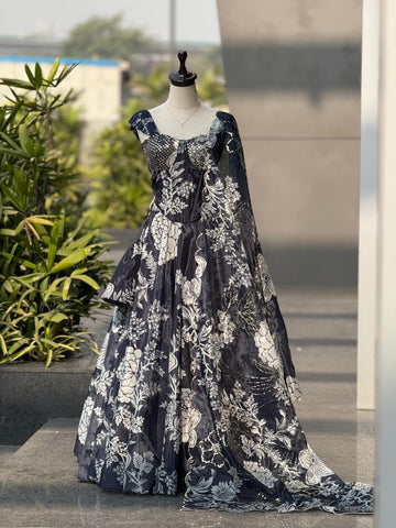 Exclusive Black Organza Embroidery Sequence Work Lehenga