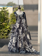 Exclusive Black Organza Embroidery Sequence Work Lehenga