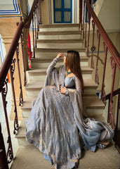 Lovely Grey Heavy Fandy Silk Embroidery Anarkali Suit