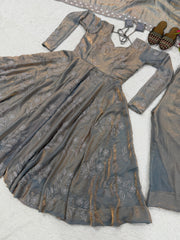 Lovely Grey Heavy Fandy Silk Embroidery Anarkali Suit
