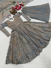 Lovely Grey Heavy Fandy Silk Embroidery Anarkali Suit