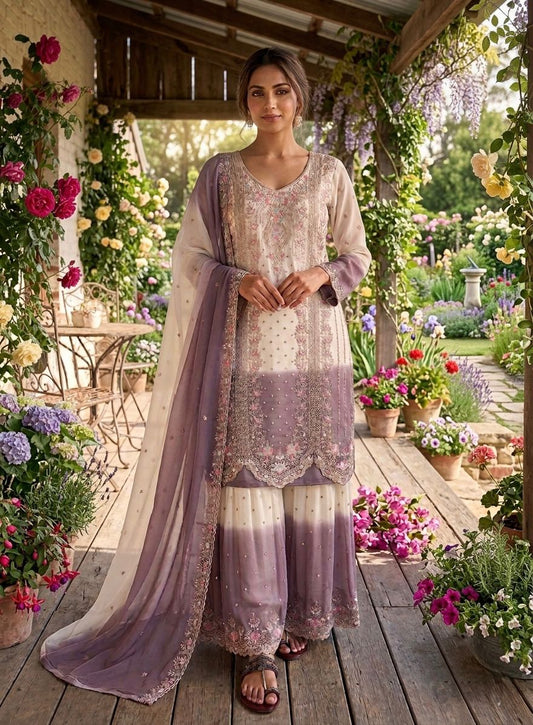 Gorgeous Dual Tone Georgette Embroidered Palazzo Set