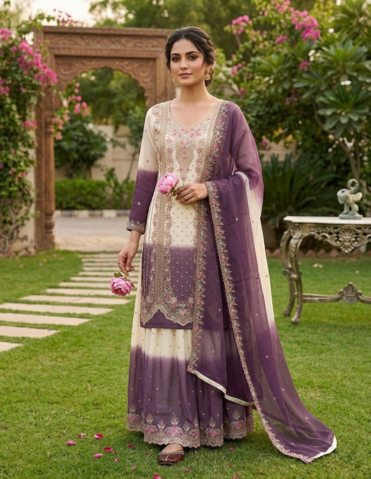 Gorgeous Dual Tone Georgette Embroidered Palazzo Set